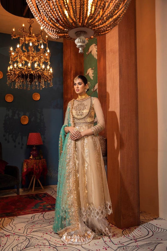 Golden Hand Embroidered Pure Maysuri Sharara