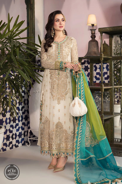 off white chiffon suit with colorful dupatta