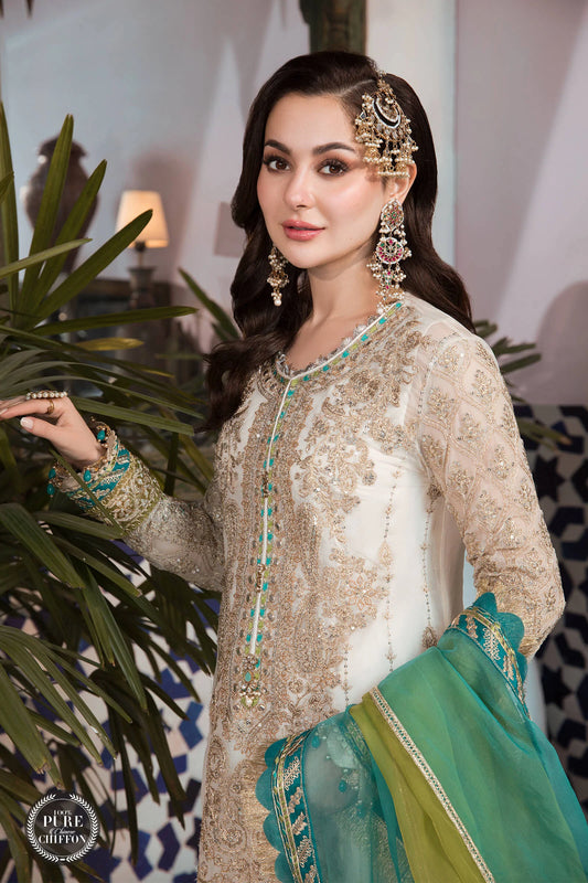 off white chiffon suit with colorful dupatta in uk usa canada