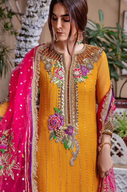 Hand Embroidered Pure Chiffon Designer Suit with Kora, Dabka, Mukesh & Mirror Work