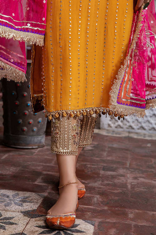 Hand Embroidered Pure Chiffon Designer Suit with Kora, Dabka, Mukesh & Mirror Work