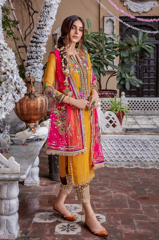 Hand Embroidered Pure Chiffon Designer Suit with Kora, Dabka, Mukesh & Mirror Work