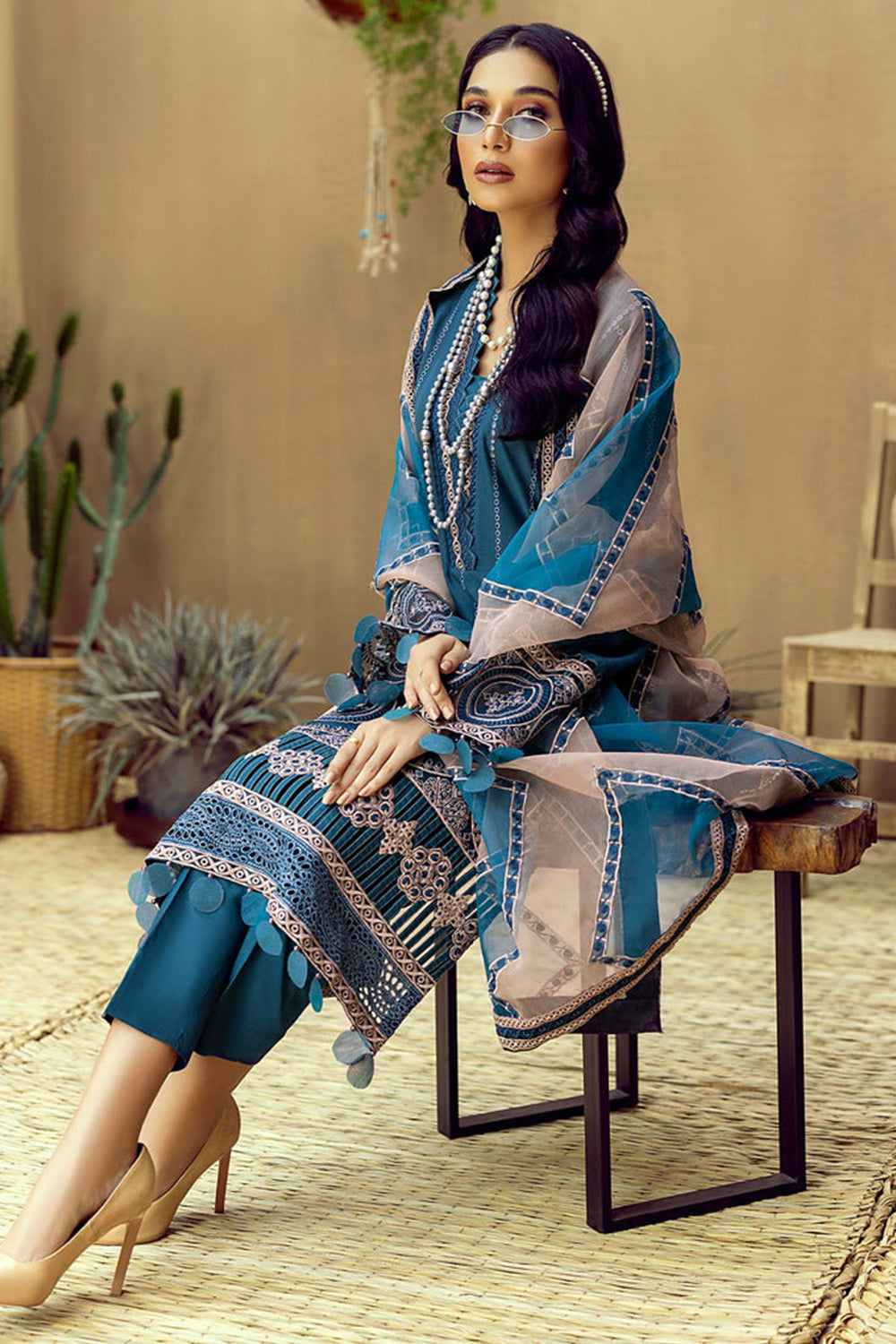 Peacock Blue Embroidered Lawn Suit