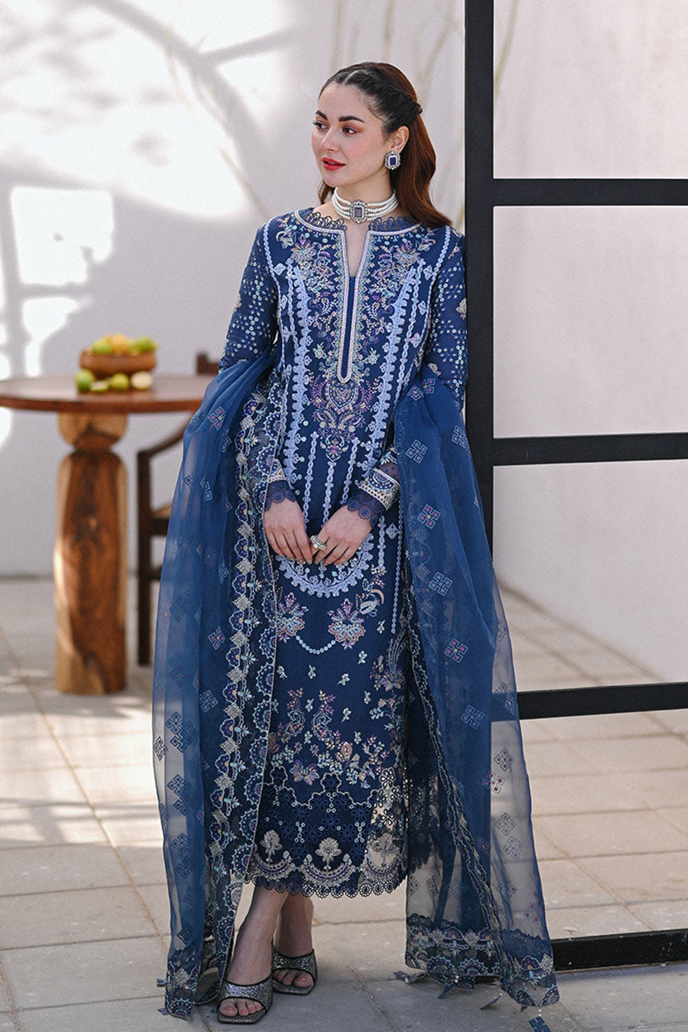 Royal Blue Embroidered Lawn Suit