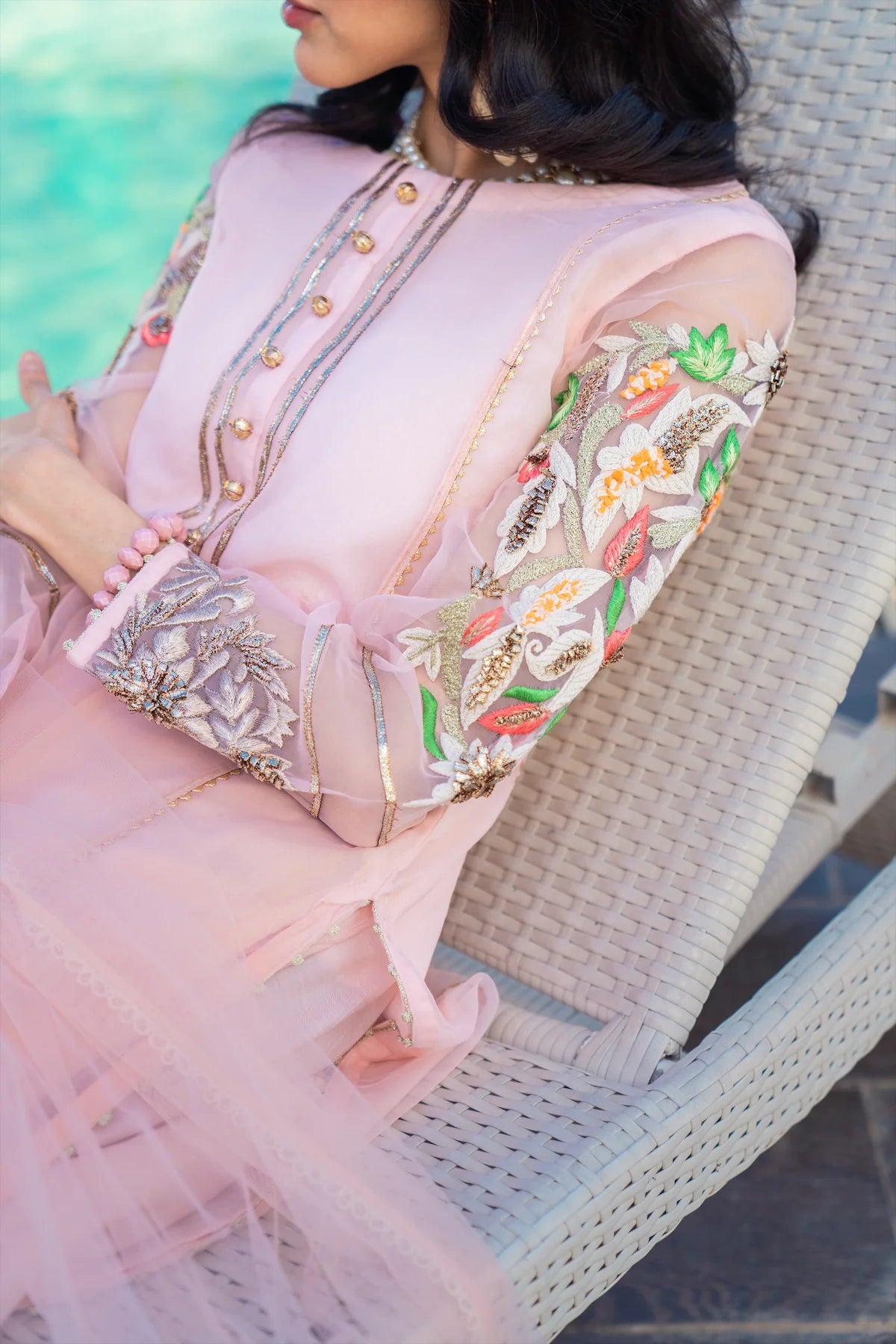 Pink Readymade Hand Embroidered Suit
