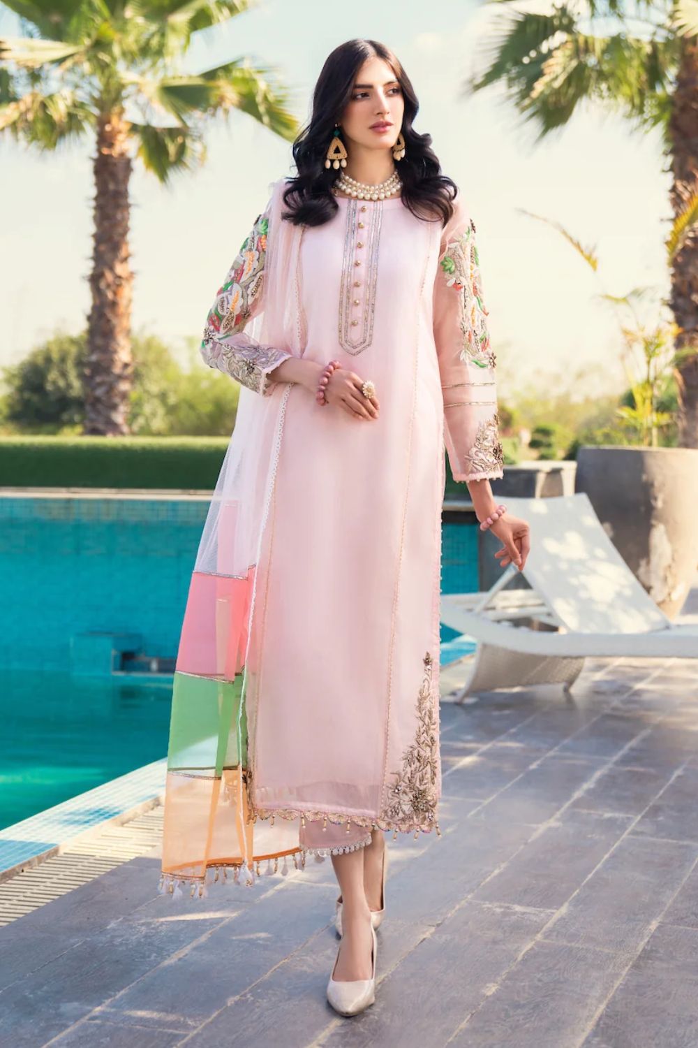 Pink Readymade Hand Embroidered Suit