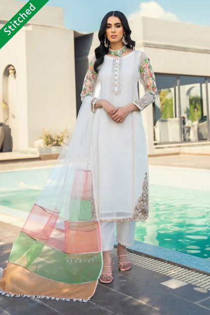 White Readymade Hand Embroidered Suit