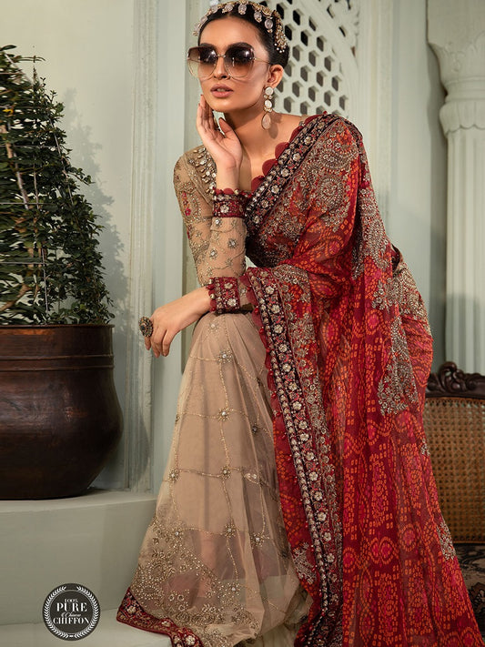 coffee & red wedding saree in dubai