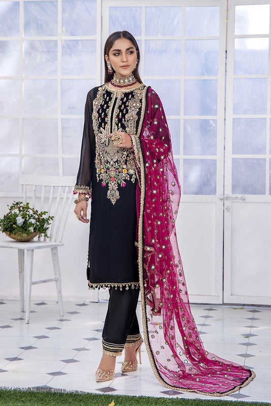 Black Hand Embroidered Chiffon Pret
