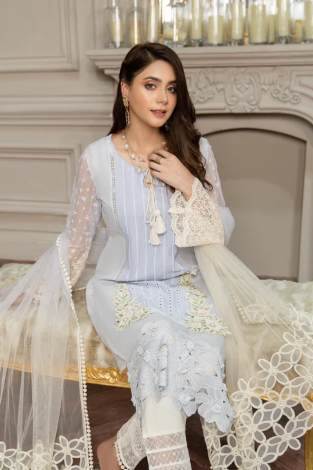 Readymade Blue Willow Cotton Chiken Pret