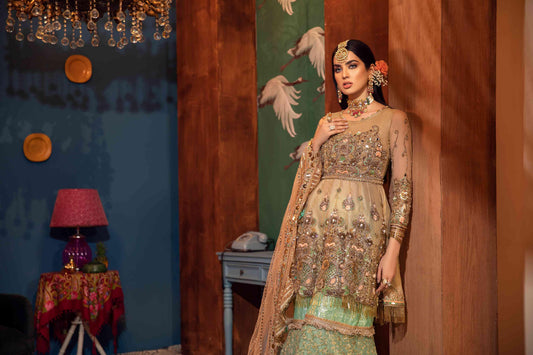 Olive Gold Readymade Bridal Gharara