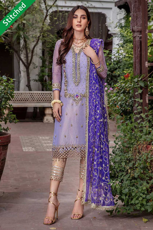 Purple Hand Embroidered Readymade Suit