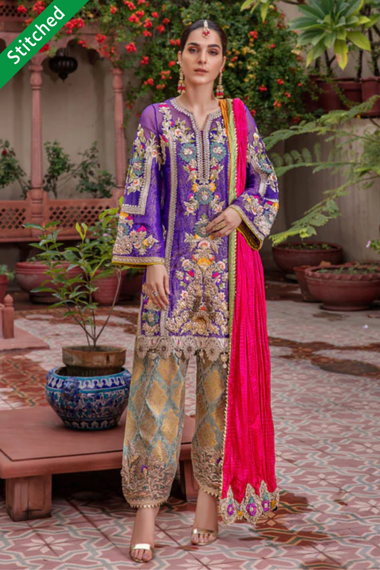 Midnight Purple Readymade Jamawar Suit