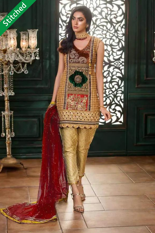 ready made gold color salwar with red dupatta in dubai