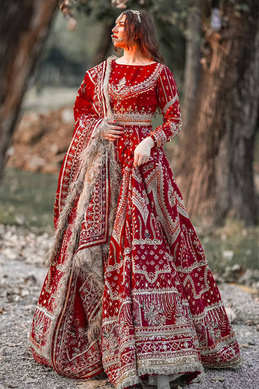 Red Handmade Raw Silk Lehenga