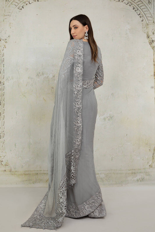 Grey Cut Work Saree