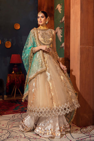 Golden Hand Embroidered Pure Maysuri Sharara