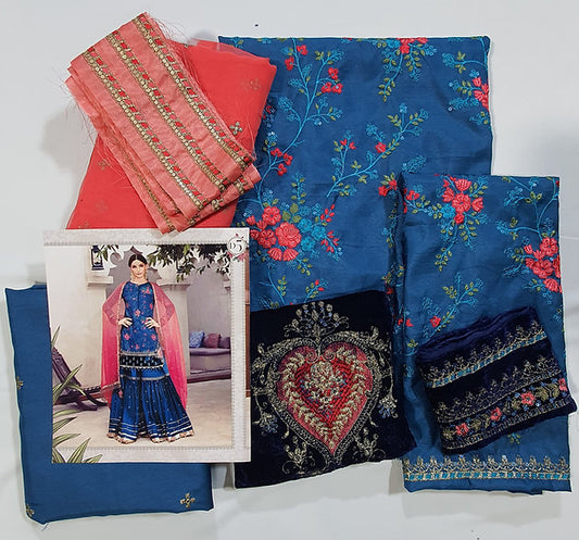 Blue Raw Silk Gharara