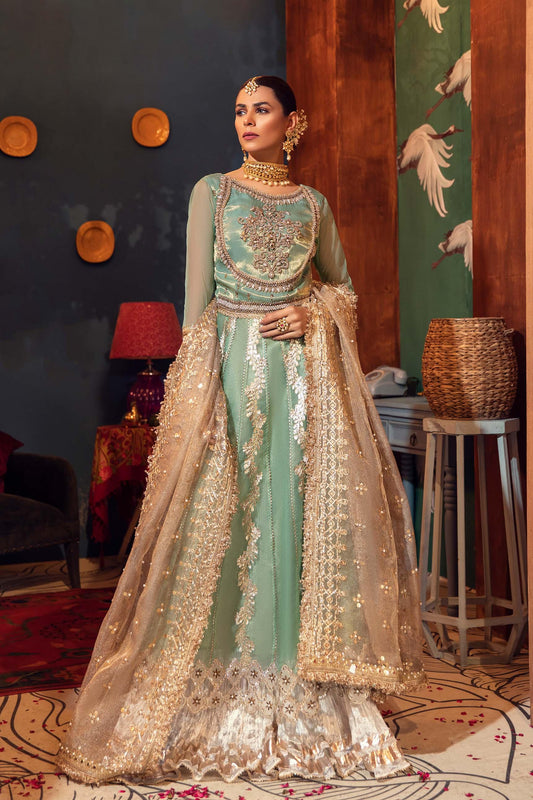 Golden Hand Embroidered Pure Maysuri Sharara