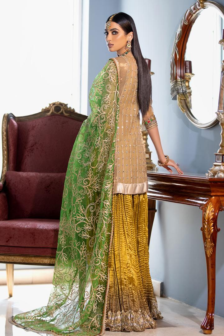 gold color punjabi sharara suits online in dubai