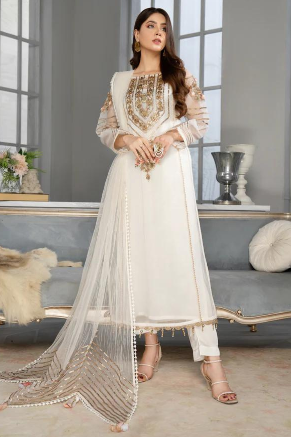white and gold anarkali suit online in dubai