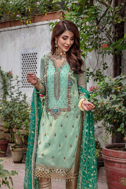 Turquoise Hand Embroidered Readymade Suit
