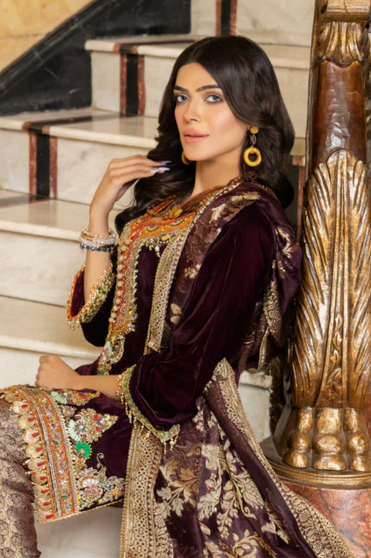 Hand Embroidered Black Chiffon Suit with Jamawar Dupatta
