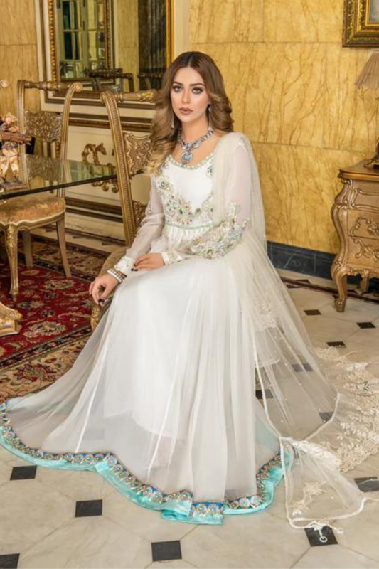 ready made white chiffon anarkali in dubai