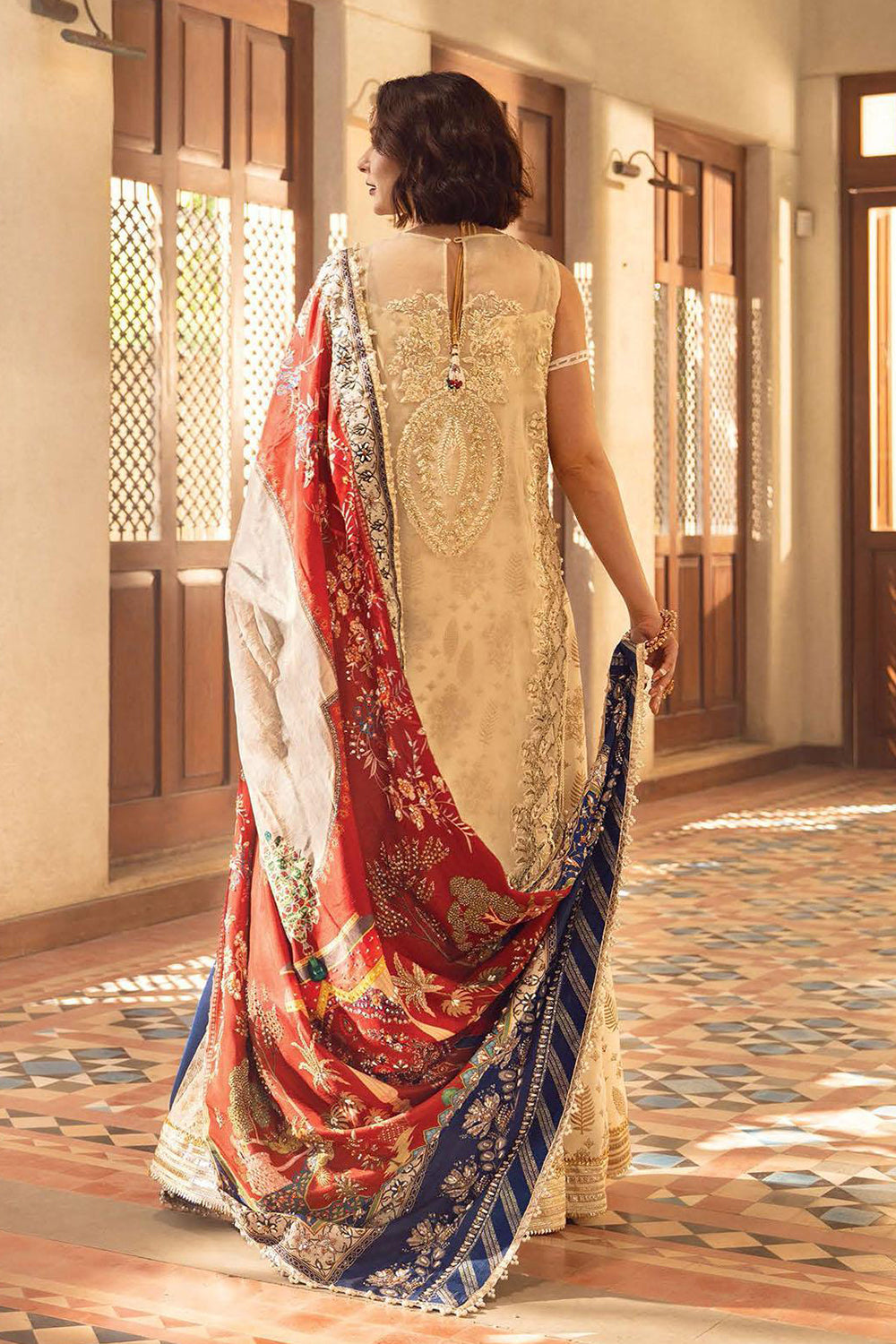 White Handmade Suit with Contrast Dupatta