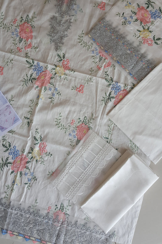Floral White Embroidered Lawn Suit