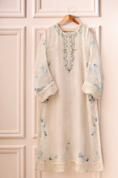 Off White Embroidered Chiffon Suit