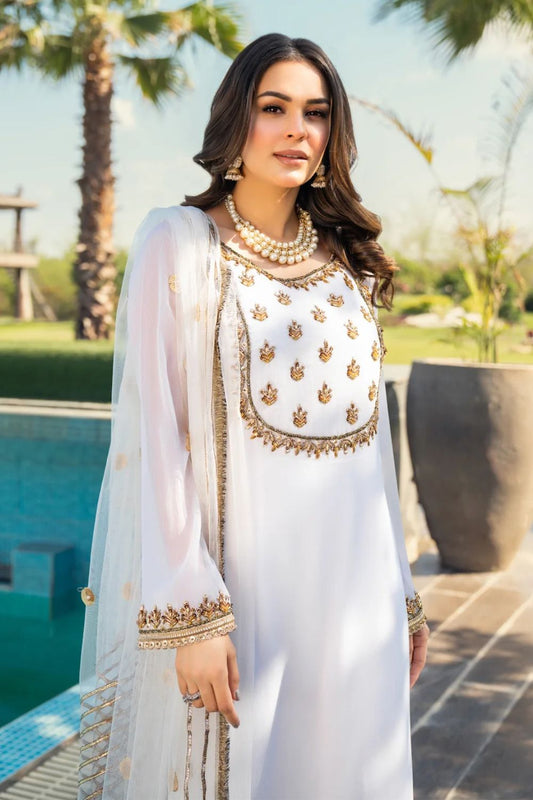 White Hand Embroidered Chiffon Suit
