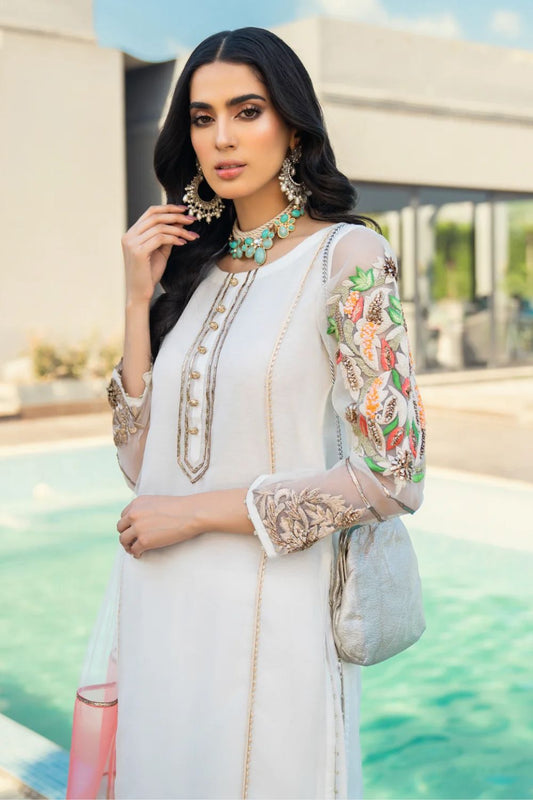 White Readymade Hand Embroidered Suit
